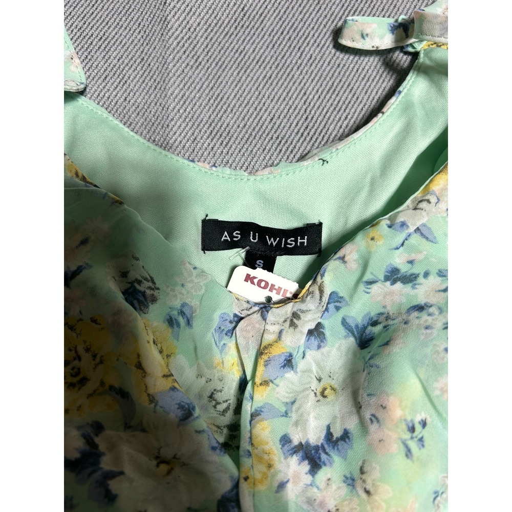 As U Wish Juniors Small Green Kentucky Derby Dress Floral High Low Cold Shldr - Picture 3 of 6